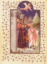 Die Abreise von Jean de France (1340-1416), Herzog von Berry, aus Les Petites Heures de Duc de Berry, ca. 1412